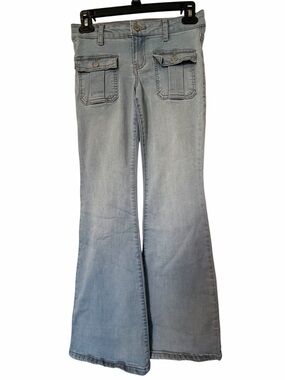 Light Wash Girls Flared Jeans with Front Patch Pockets